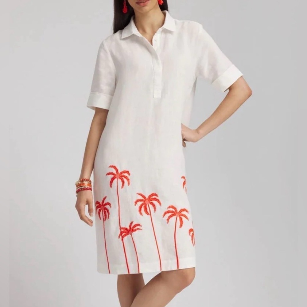 Chico's Linen Embroidered Palms Dress.